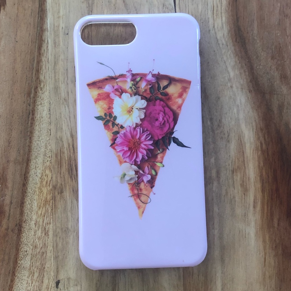 iPhone 7 Plus 8 Plus Case Floral Pizza Slice Hard Shell Pink Lavender Kitsch